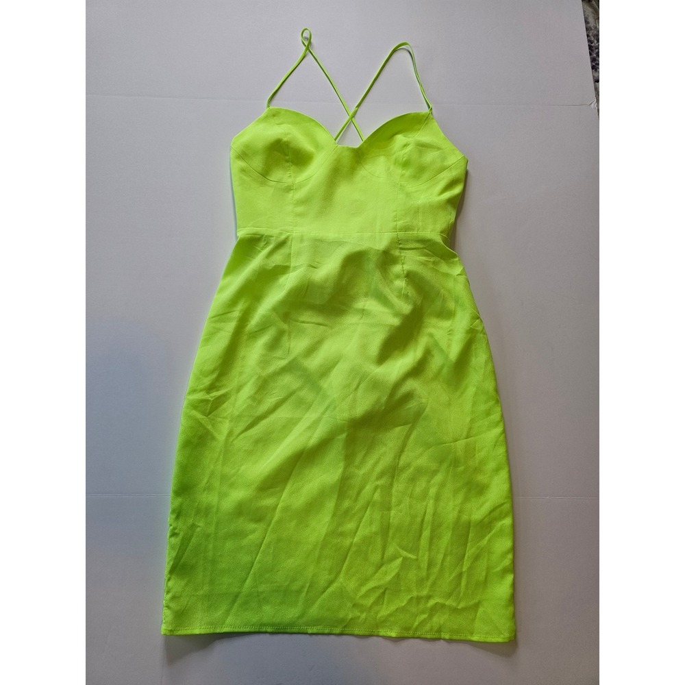 Kendall + Kylie Mini Dress‎ Womens 0/2 Neon Yellow Strappy Sweetheart Neckline